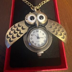 NWOT Owl Pendant Necklace with Clock